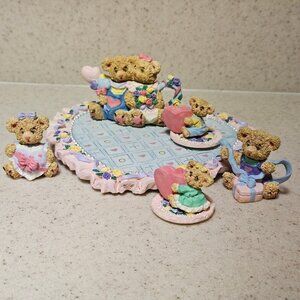 Vintage 90s Miniature Resin Tea Set - Bear Family Heart Valentines day